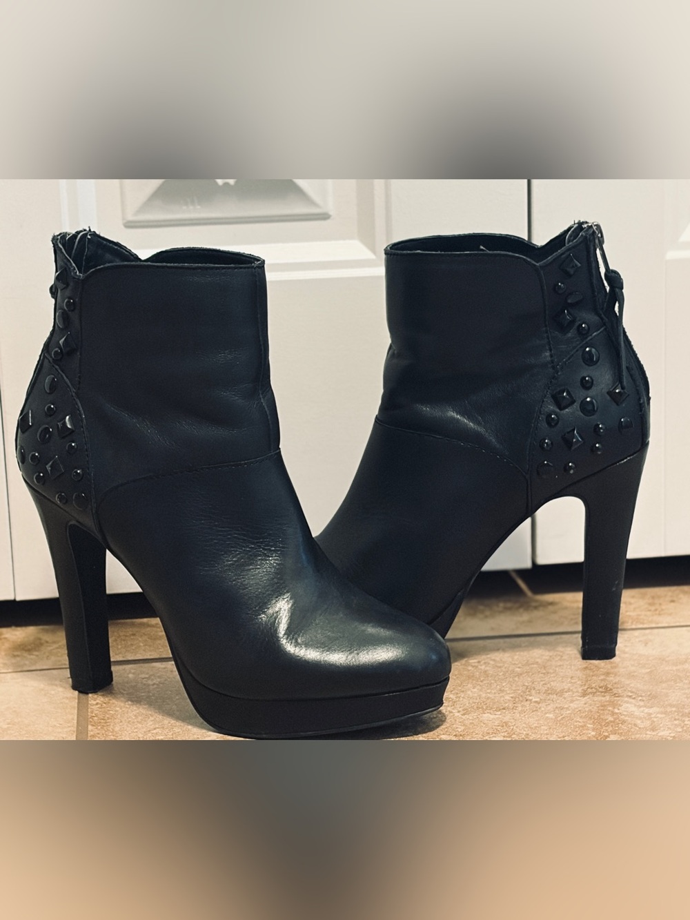 Le Château Studded Black Platform Ankle Boots (Size 39)